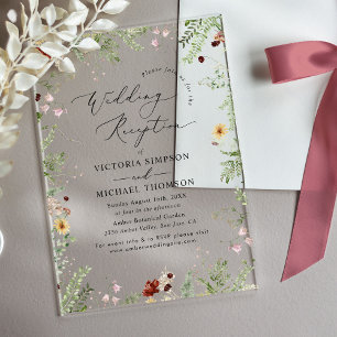 Modern Boho Floral Wedding Reception Acrylic Invitations