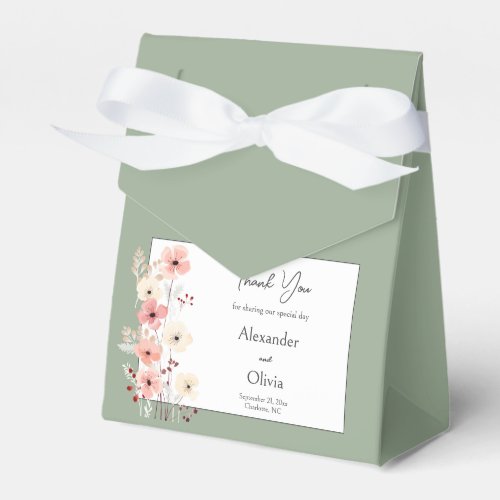 Modern Boho Floral Wedding  Sage Green Favor Boxes