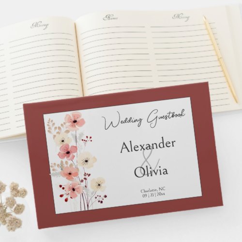 Modern Boho Floral Wedding  Terracotta  Guest Book