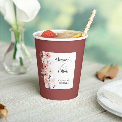 Modern Boho Floral Wedding  Terracotta Paper Cups