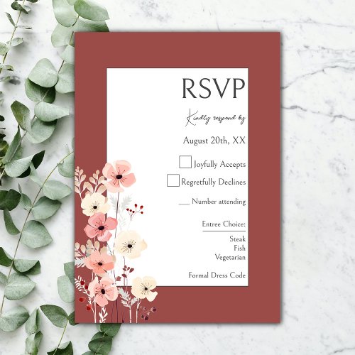 Modern Boho Floral Wedding  Terracotta RSVP Card