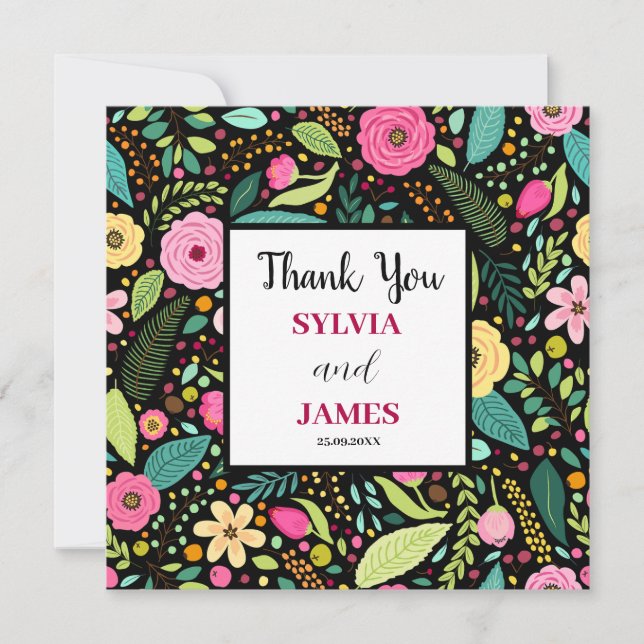 Modern Boho Floral Wedding Thank You Card (Front)