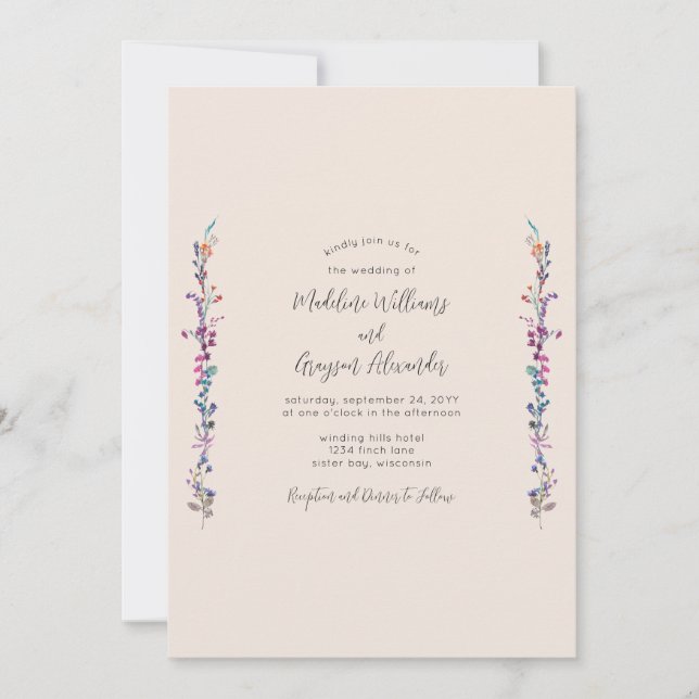 Modern Boho Floral Wildflower Wedding Invitation (Front)