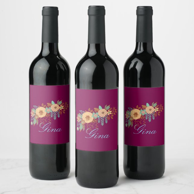  Modern Boho Floral  Wine Label (Bottles)