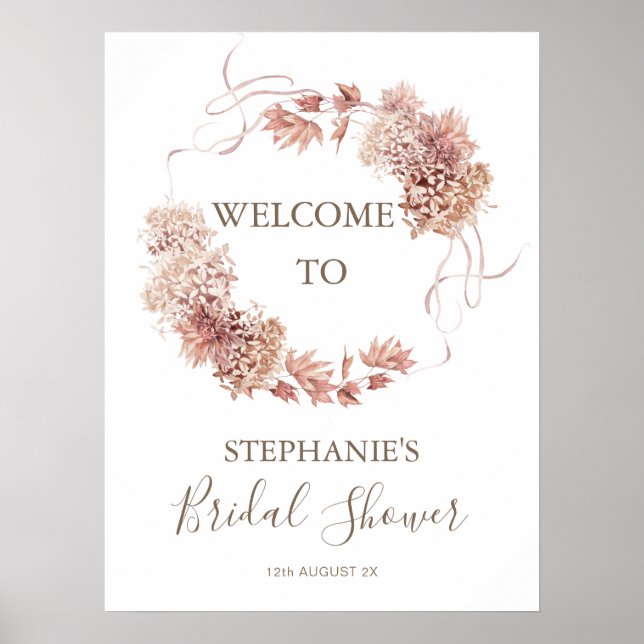 Modern Boho Floral Wreath Bridal Shower Welcome Poster (Front)