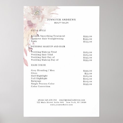 Modern Boho Flower Price List Poster