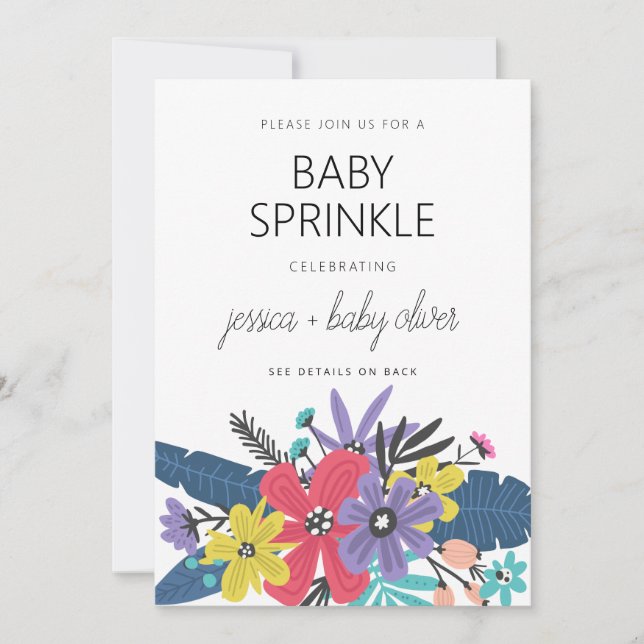 Modern Boho Flowers Boy Baby Sprinkle Invitation (Front)