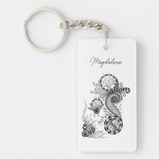 Modern Boho Flowers Fineliner -  Keychain (Front)