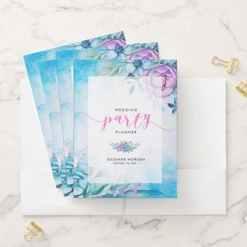 Modern Boho Flowers Wedding Party Planner Pocket Folder