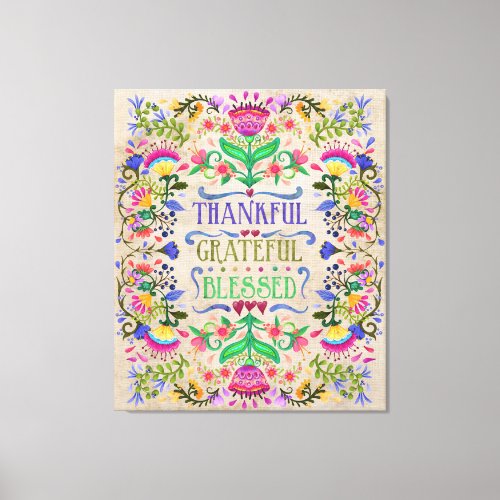 Modern Boho Folk Art Flowers  Blessed Canvas Print