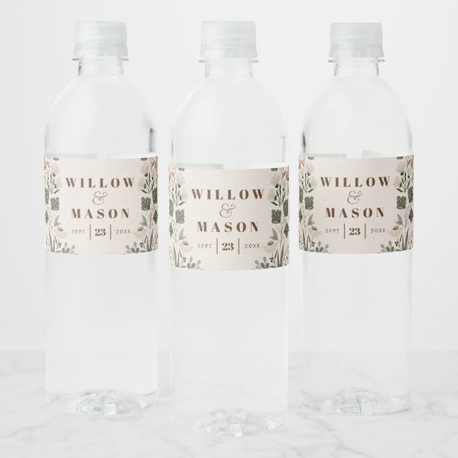 Modern Boho Folk Wedding Favors Water Bottle Label (Bottles)