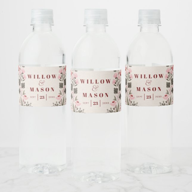 Modern Boho Folk Wedding Favors Water Bottle Label (Bottles)