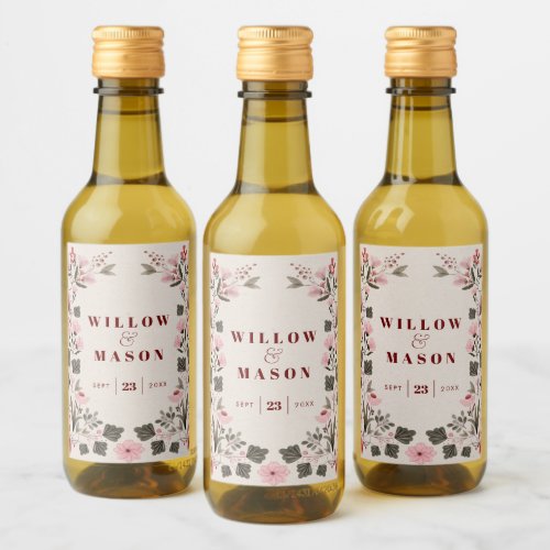 Modern Boho Folk Wedding Favors Wine Label