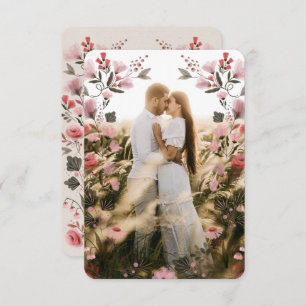 Modern Boho Folk Wedding Thank You Card with Photo