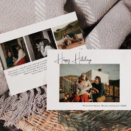 Modern Boho Four Photo Happy Holiday Card