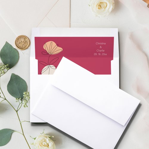 Modern Boho Fuchsia Pink Line Art Wedding Envelope Liner