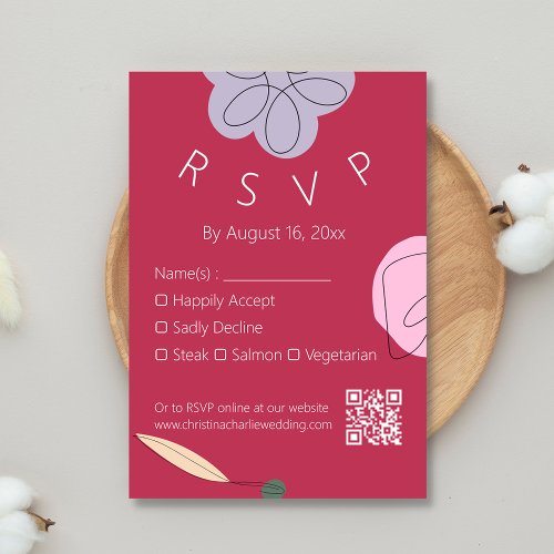 Modern Boho Fuchsia Pink Line Art Wedding RSVP Enclosure Card