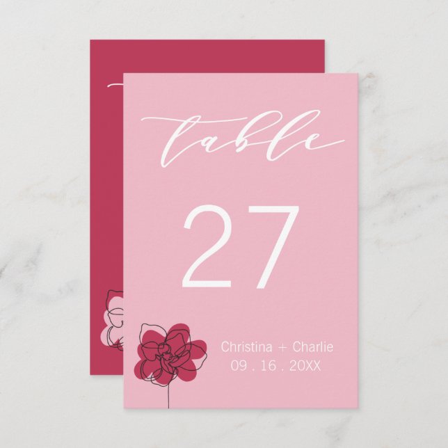 Modern Boho Fuchsia Pink Wedding Table Number (Front/Back)