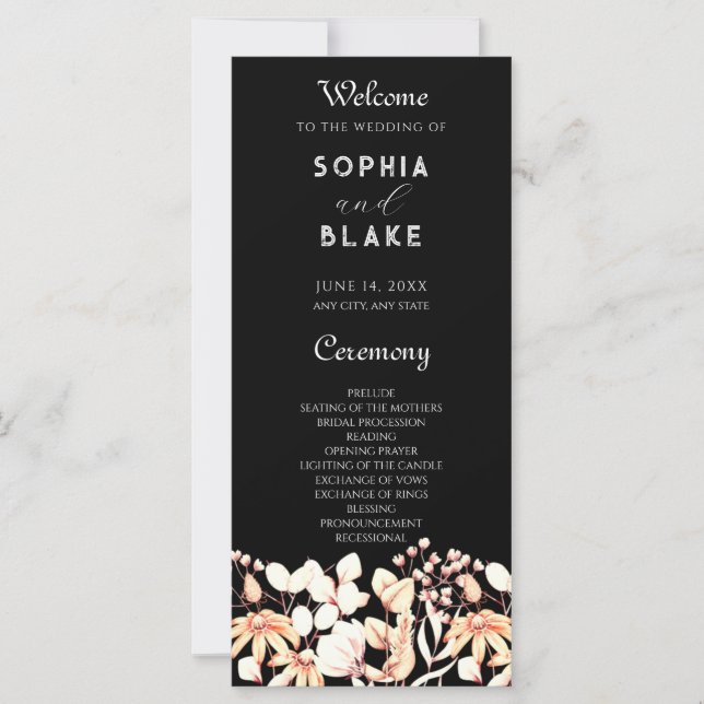 Modern Boho Garden Black Wedding Program (Front)