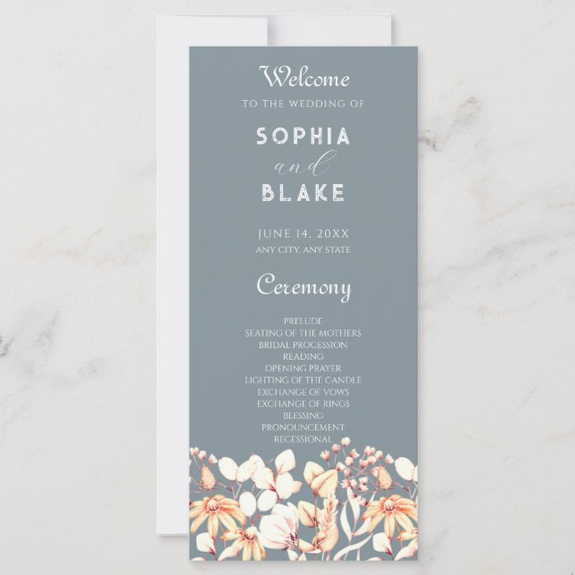 Modern Boho Garden Gray Wedding Program (Front)