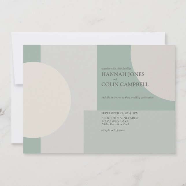 Modern Boho Geometric Abstract Green Grey Taupe Invitation (Front)