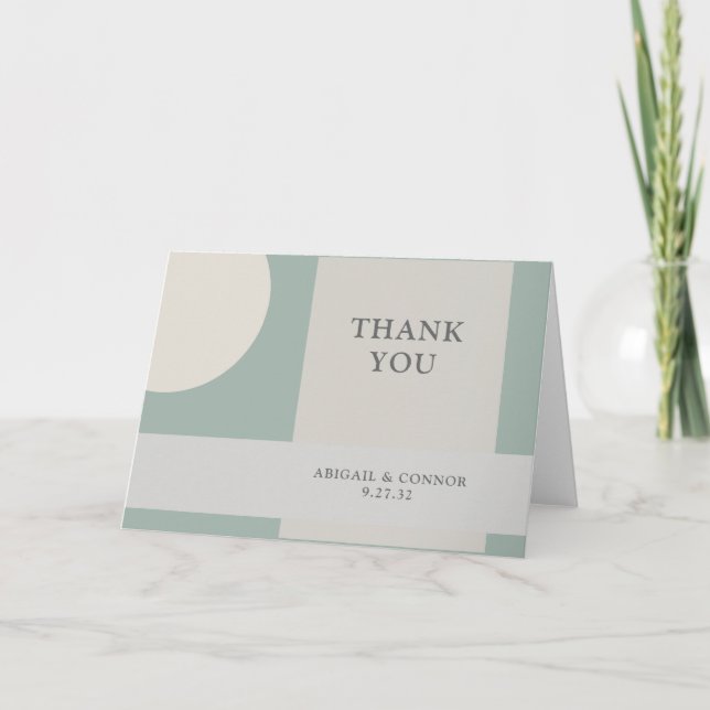 Modern Boho Geometric Abstract Green Grey Taupe Thank You Card (Front)