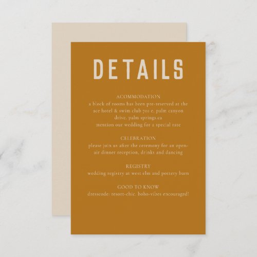 Modern Boho Geometric Arch Golden Beige Wedding Enclosure Card