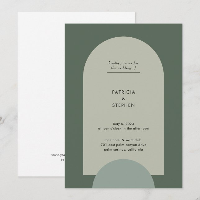 Modern Boho Geometric Arch Sage Green Wedding  Invitation (Front/Back)