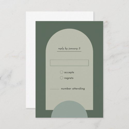 Modern Boho Geometric Arch Sage Green Wedding RSVP Card