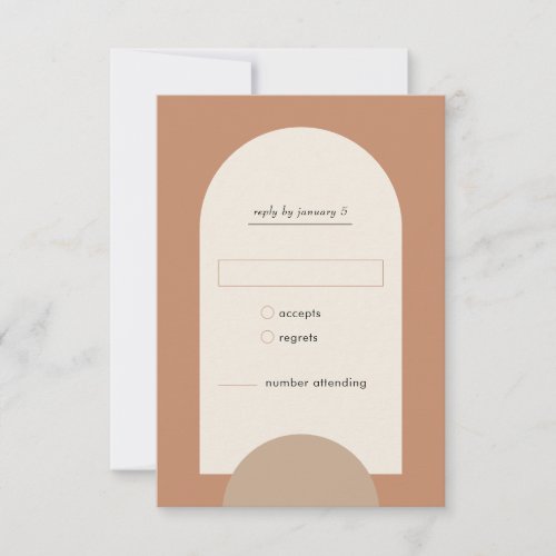 Modern Boho Geometric Arch Terracotta Wedding RSVP Card