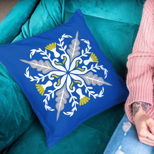 Modern Boho Geometric Art Blue  yellow trendy Throw Pillow