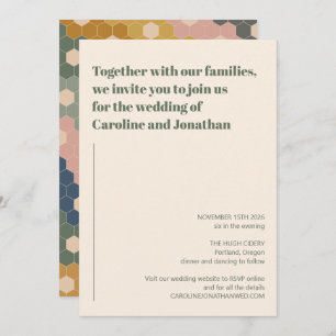 Modern Boho Geometric Blue Green Pink Wedding Invitation