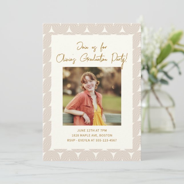 Modern Boho Geometric Lines Photo Graduation Party Invitation (Standing Front)