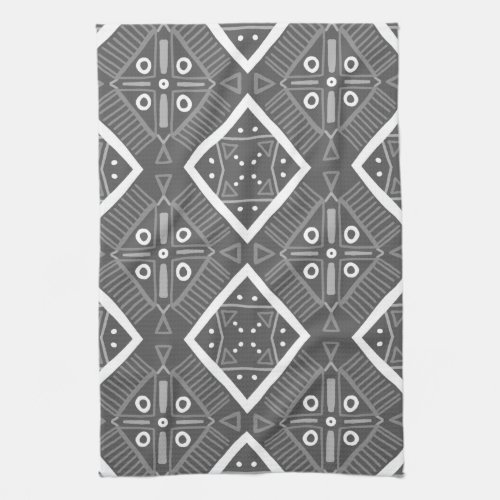 Modern Boho Geometric Tile Pattern Gray White Kitchen Towel