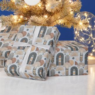 Modern Boho Geometry on Misty Blue Wrapping Paper