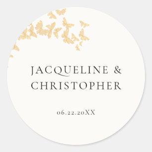 Modern Boho Gold Butterflies Romantic Wedding Classic Round Sticker