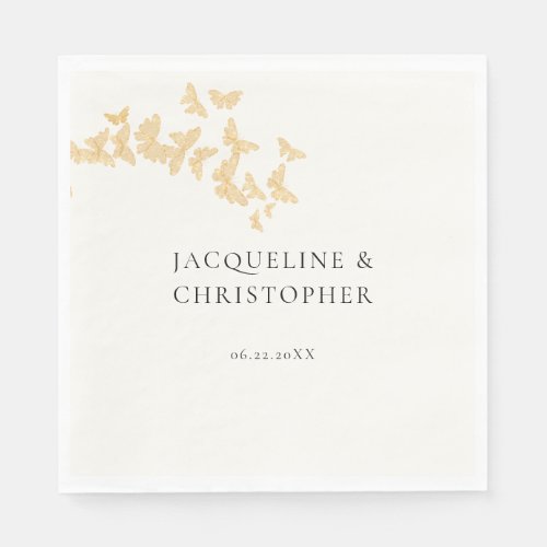 Modern Boho Gold Butterflies Romantic Wedding Napkins