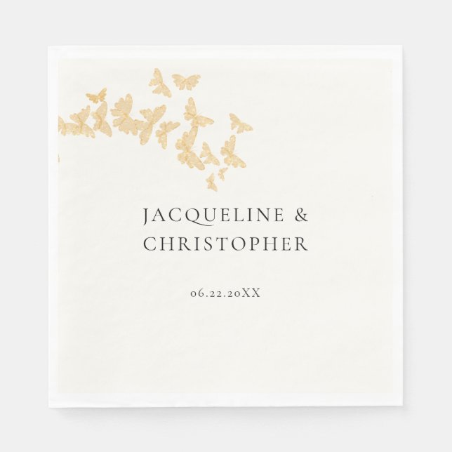 Modern Boho Gold Butterflies Romantic Wedding Napkins (Front)