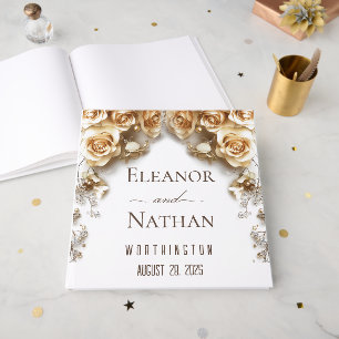 Modern Boho Golden Roses Spring Wedding Foil Guest Book