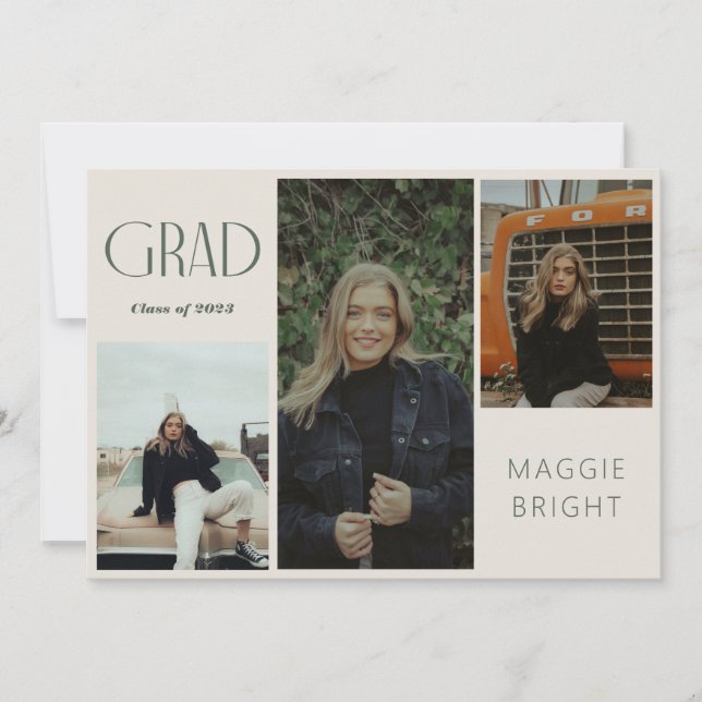 Modern boho graduate multi photo open house invitation (Front)