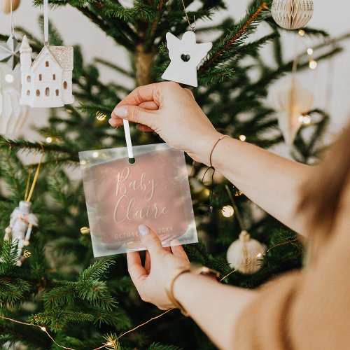 Modern Boho Grandchild Babys First Christmas Name Glass Ornament