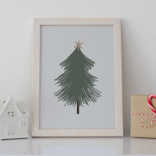 Modern Boho Green and Gold Christmas Tree Print