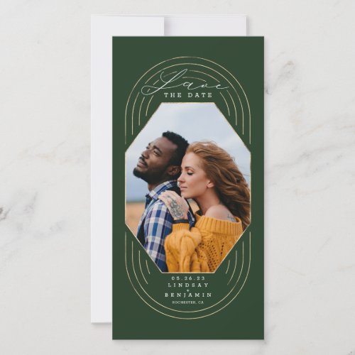 Modern Boho Green and Gold Save The Date Photo