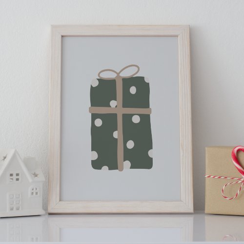 Modern Boho Green Christmas Present Wall Art Print