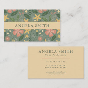 Modern Boho Green Cream Floral Business Card