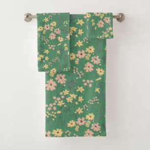 Modern Boho Green Floral Home Decor Bath Towel Set
