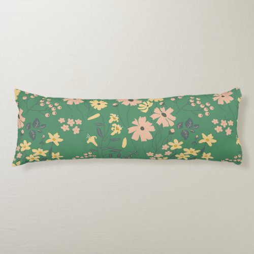 Modern Boho Green Floral Pattern Body Pillow