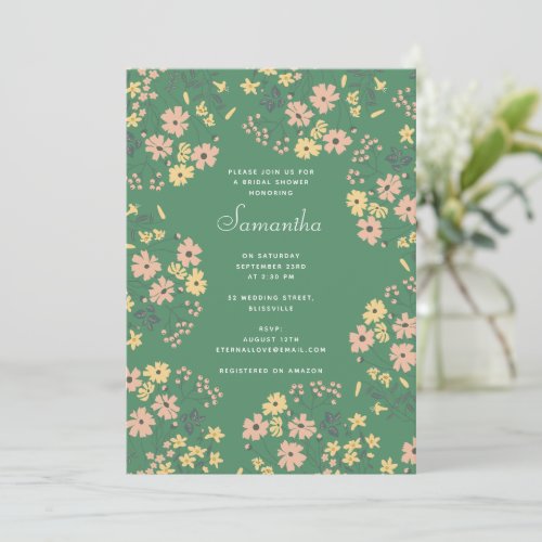 Modern Boho Green Floral Pattern Bridal Shower Invitation