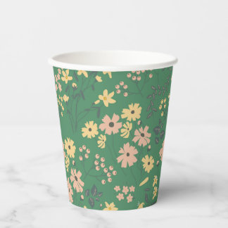 Modern Boho Green Floral Pattern Paper Cups