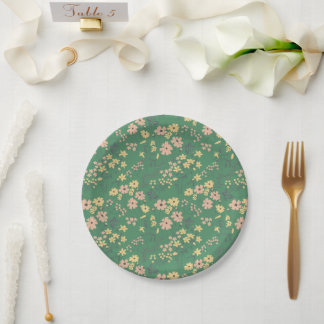 Modern Boho Green Floral Pattern Paper Plates